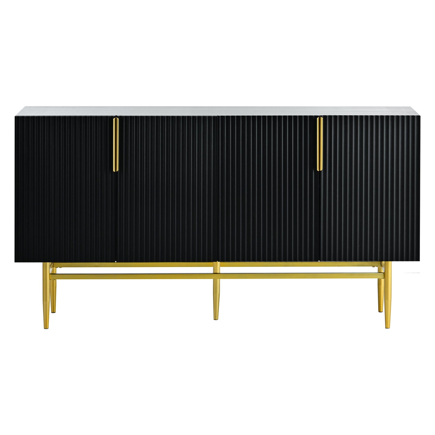 Modern Elegant 4 Door Sideboard Gold Metal Handle Buffet Cabinet For Dining Room, Living Room, Bedroom, Hallway - Black