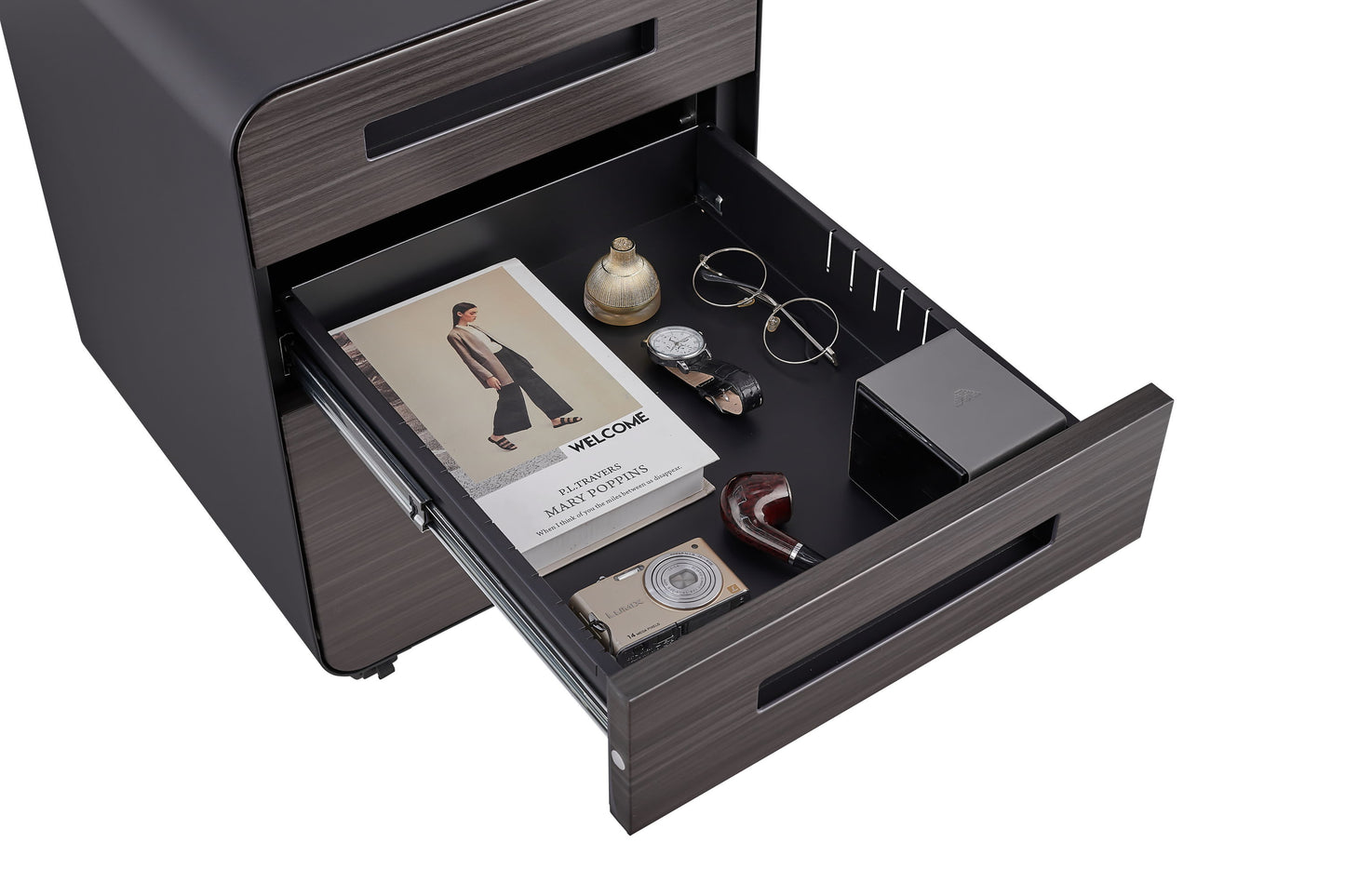 3 Drawer Mobile File Cabinet Under Desk Office, Simple Style Versatile Storage Cabinet, 5 Wheel Design Anti-Tilting Cold Rolled Steel Waterproof Moisture-Proof - Black