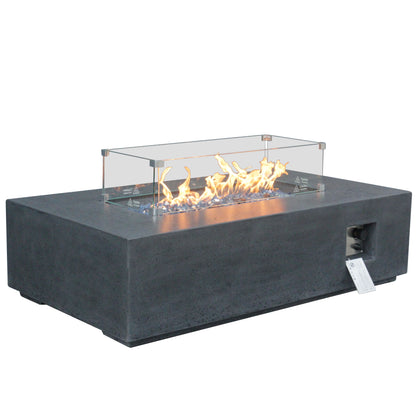 52 " Outdoor Concrete Propane Gas Rectangle Fire Pit Table - Dark Gray Color