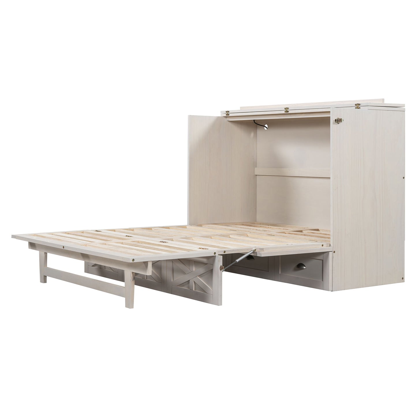 Full Size Murphy Bed With Large Drawers - Brushed White