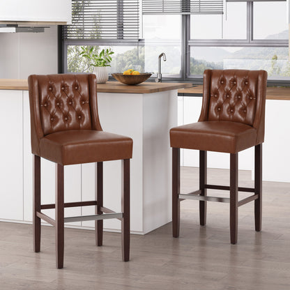 Solstara - Upholstered Leather Dining Barstool With Button Tufted And Wing Back - Light Brown