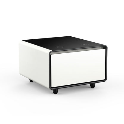 Modern Smart Side Table With Built-In Fridge, Wireless Charging, Temperature Control, Power Socket, USB Ports, Outlet Protection, Induction Light - White
