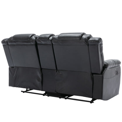 2 Seater Home Theater Recliner Manual Recliner Chair With A Storage Box And Two Cup Holders For Living Room - Black
