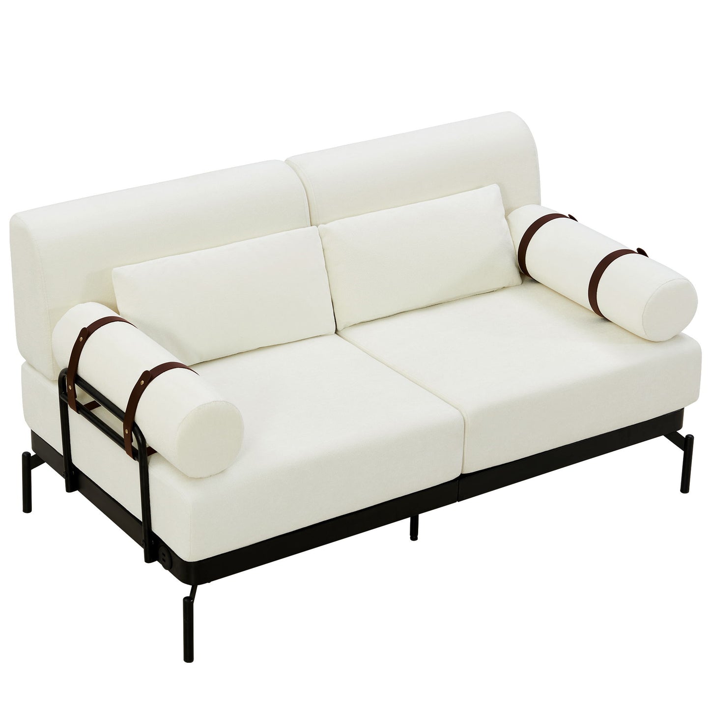 Modern Loveseat Sofa 59" Couch With Flexible USB Ports, Unique Cylindrical Armrests - Beige