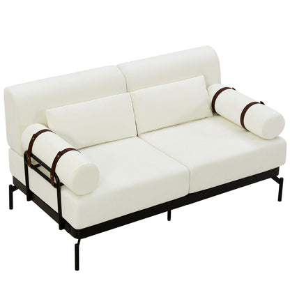 Modern Loveseat Sofa 59" Couch With Flexible USB Ports, Unique Cylindrical Armrests - Beige