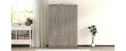 3 Door Wardrobe With 2 Drawers, Grain Effect - Gray