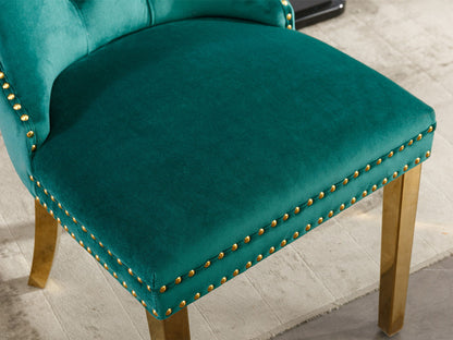 Nikki - Modern, High-End Tufted Solid Wood Contemporary Velvet Upholstered Dining Chair With Golden Stainless Steel Plating Legs, Nailhead Trim (Set of 2) - Green