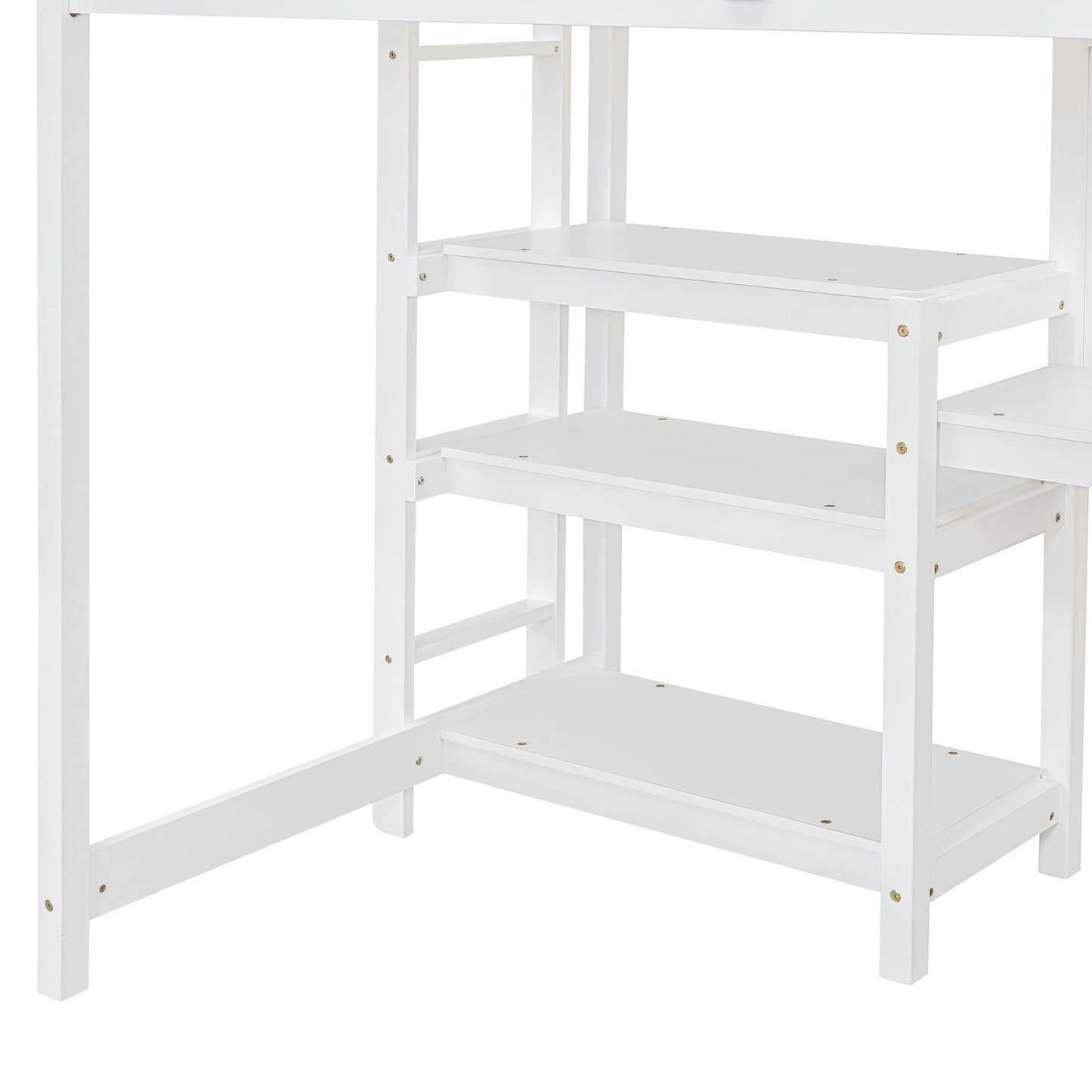 Twin Size Loft Bed With Shelves, Desk And Writing Board - White