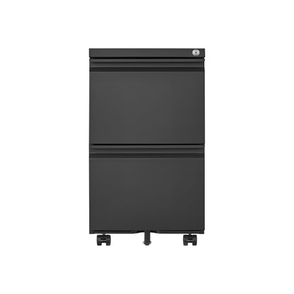 2 Drawer File Cabinet With Lock, Metal Under Desk Rolling Filing Cabinet Fits Letter / Legal / A4 Size For Home Office, Mobile Filing Cabinet - Black