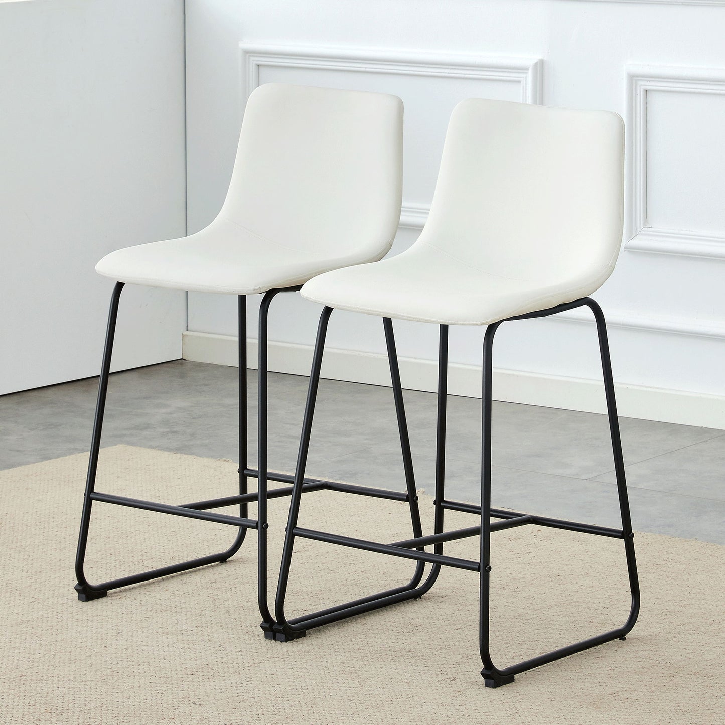 (Set of 2) Modern Minimalist Style Material Bar Stools, Suitable For Kitchen, Bar And Modern Home Design - White
