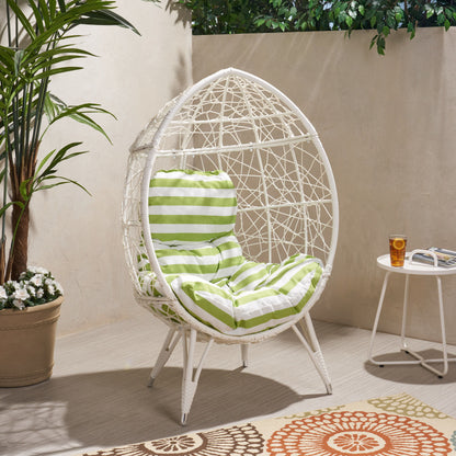 Cosmos - Round Hammered Iron Teardrop Chair - White / Green