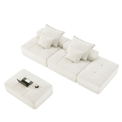 Modern Oversized Modular Sectional Sofa With 2 Ottoman And 2 Seat, Sparkling Chenille Fabric Soft Cushion Sofa With 4 Pillows, 4 Pieces Diy Combination Tufted Sofa, No Assembly Required - Beige