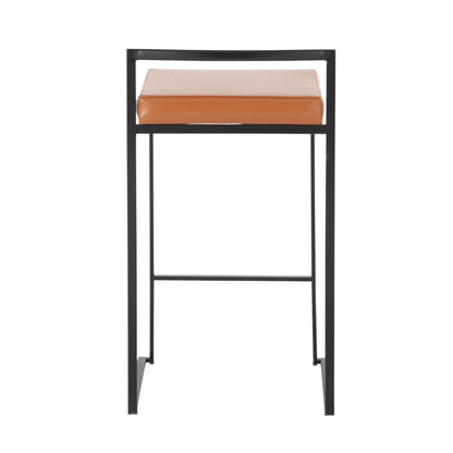 Fuji - Contemporary Stackable Counter Stool (Set of 2) - Black / Camel