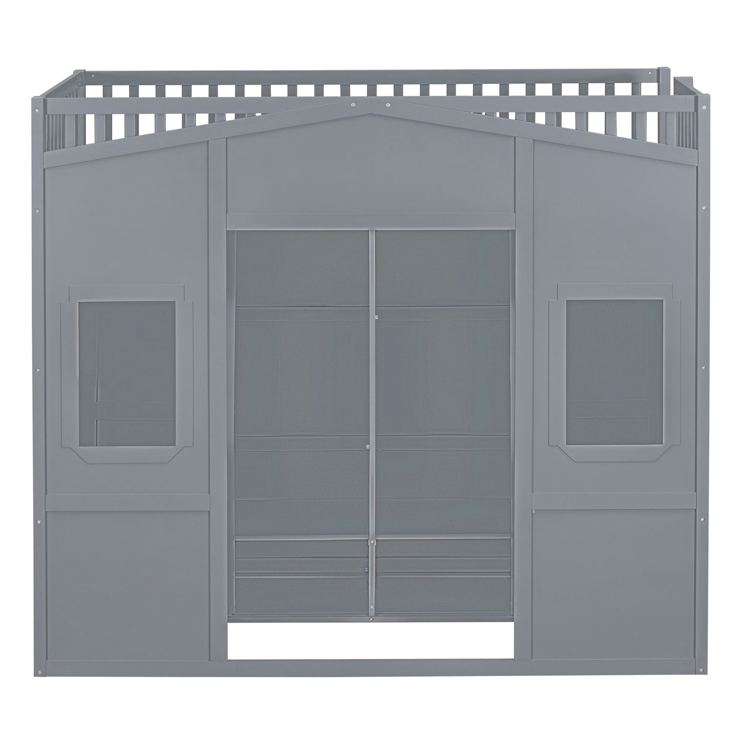 Twin Size House Loft Bed With Ladder And Wardrobe - Gray