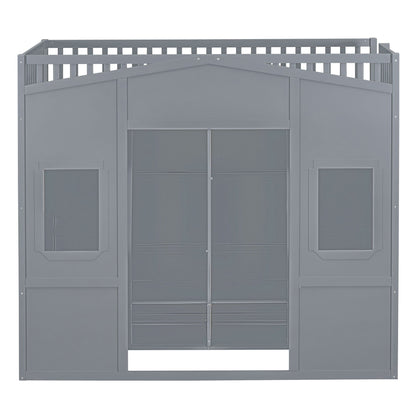 Twin Size House Loft Bed With Ladder And Wardrobe - Gray