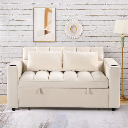 Multi Functional Sofa Bed With Cup Holder And USB Port For Living Room Or Apartments - Milk White