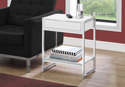 Accent Side Table, Storage Drawer, Glossy Modern - White