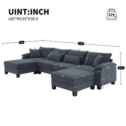 Wide Seat Modular Sectional Bed Sleeper Couch Set With Armrest Pillow 6 Seat, Free Combination Sofa With Ottomans Oversized - Gray