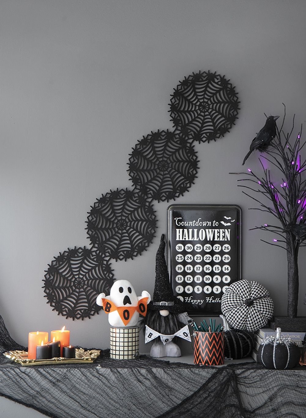 Plaid Pumpkin Decor, For Holiday Halloween Decoration - Black / White
