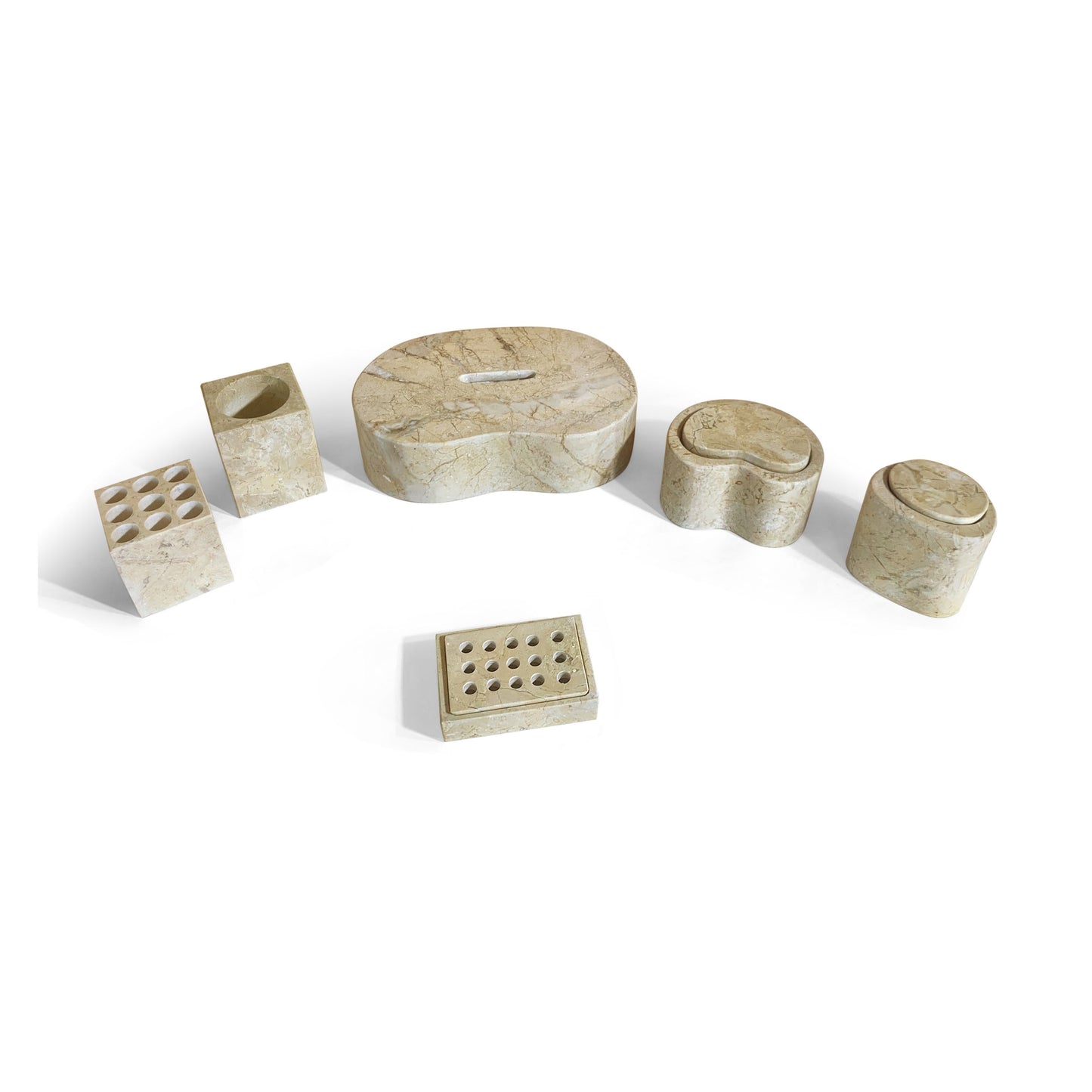 Marble Bathroom Accessories Set, Natural Stone - Beige / Gold / Beige / Yellow