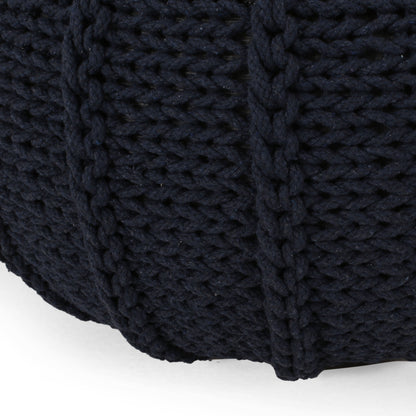 Bordeaux - Knitted Cotton Round Pouf Ottoman And Floor Cushion - Dark Blue