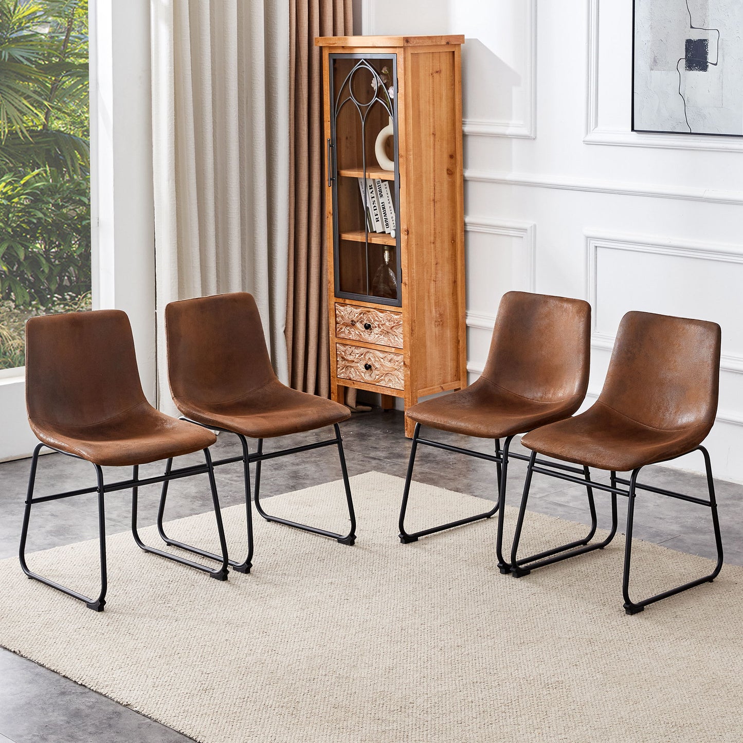 (Set of 4) Retro Chairs, Comfortable Bar Stools, Suitable For Industrial And Vintage Style Environments - Brown