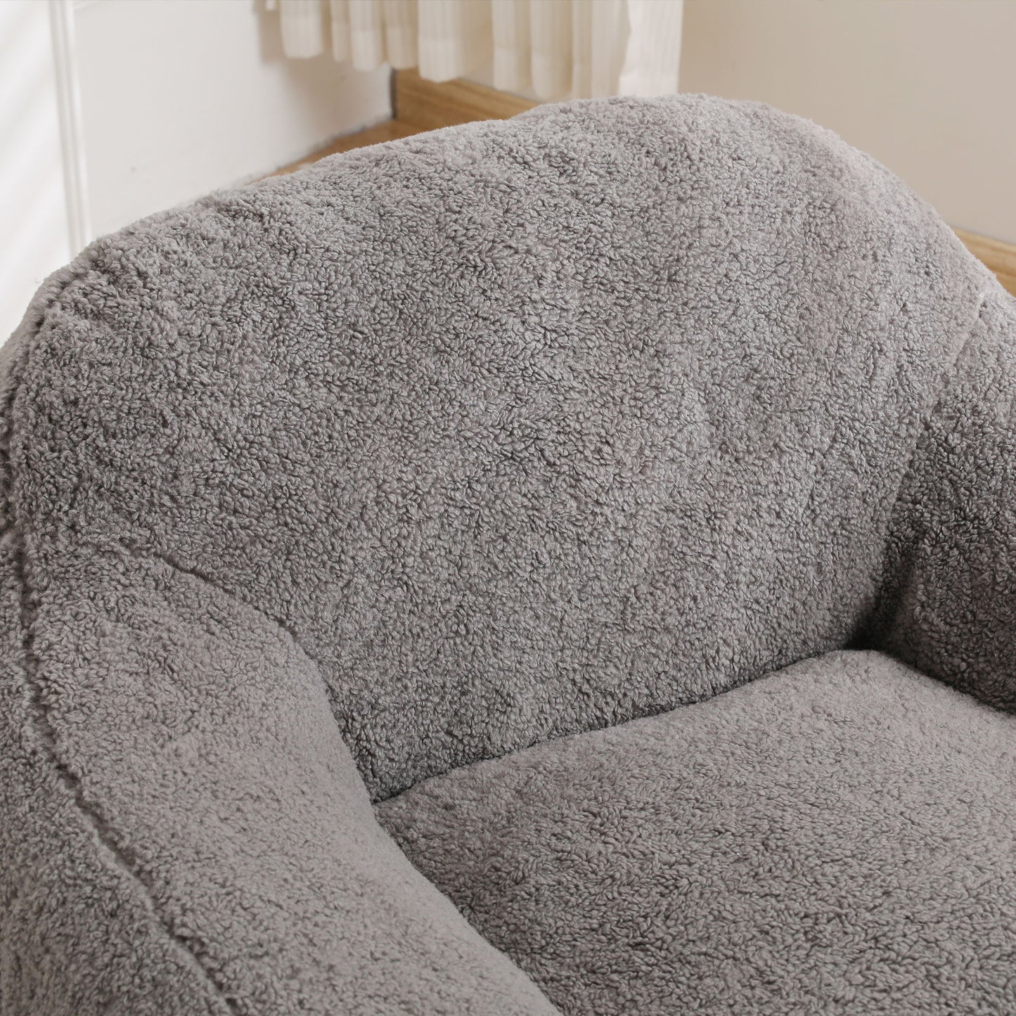 Giant Bean Bag Chair For Adults, Spacious Memory Foam Bean Bag Sofa With Armrests Teddy Fabric, Comfy Seating For Living Room Or Bedroom - Light Gray