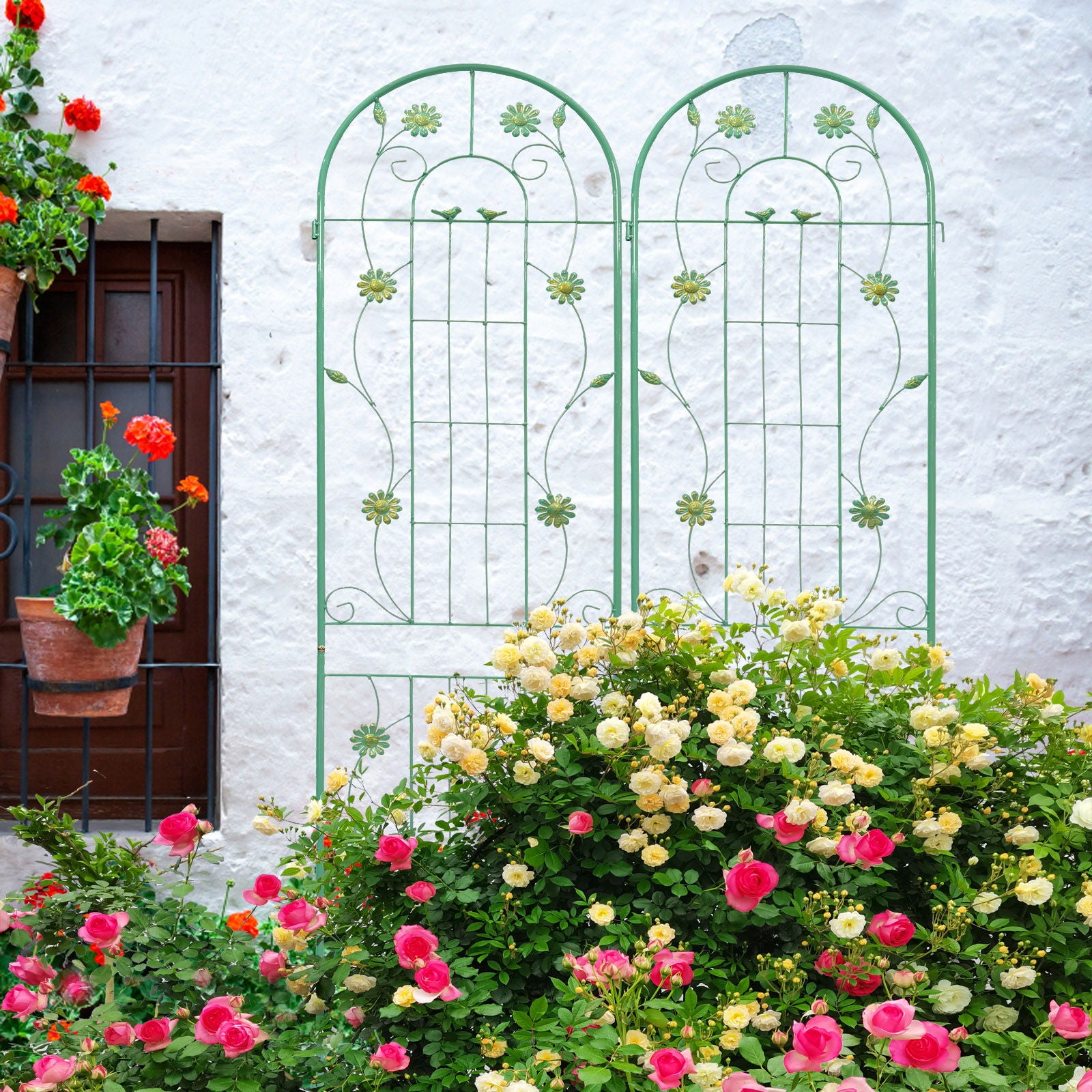 2 Pack Metal Garden Trellis Rustproof Trellis For Climbing Plant Outdoor Flower Support - Green