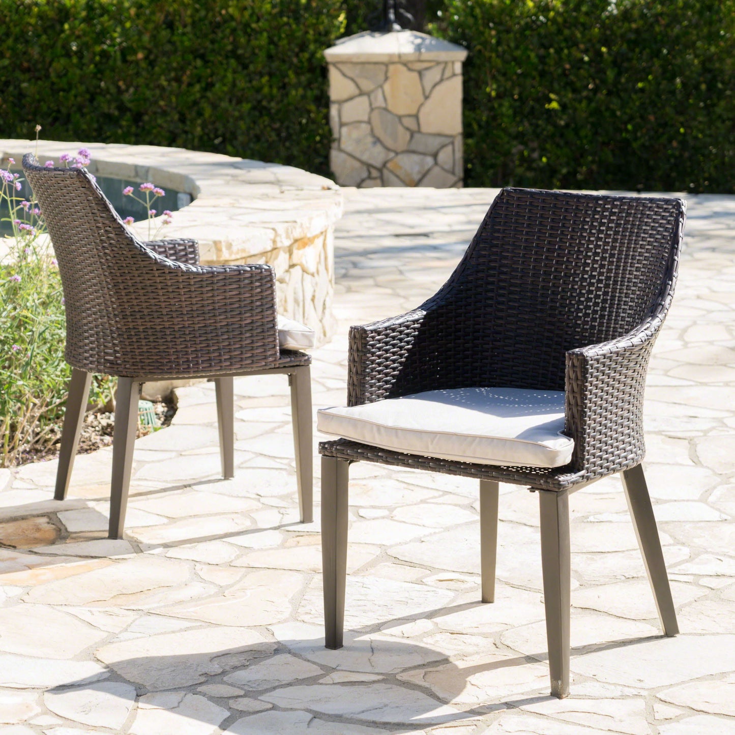 Hillhurst - Stylish Outdoor Chair Set With Cushions Rattan And Metal - Brown