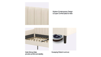 Elena - Twin Upholstered Daybed, Ribbed Tufted Backrest - Beige