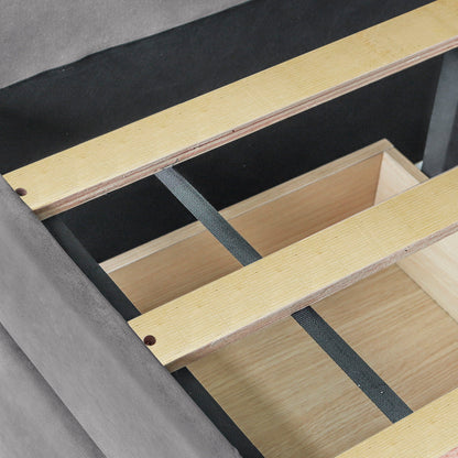 Twin Size Upholstered Daybed With Two Drawers And Slat - Gray