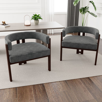 Modern Accent Chair Teddy Upholstered Armchair With Open Back 3 Legs Barrel Dining Chair Comfy Side Chair (Set of 2) - Gray