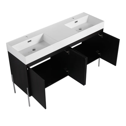 Deluxe 60" Freestanding Bathroom Vanity With Resin Double Sink - Dark Oak