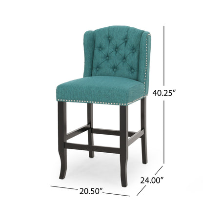 Solara - Fabric Tufted Counter Stool With Nailhead Accents (Set of 2) - Teal