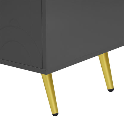 Modern TV Stand For TVs Up To 55", Entertainment Center Media Console, Adjustable Shelf, Metal Legs, Handles And Anti-Tip Device For Living Room - Gray