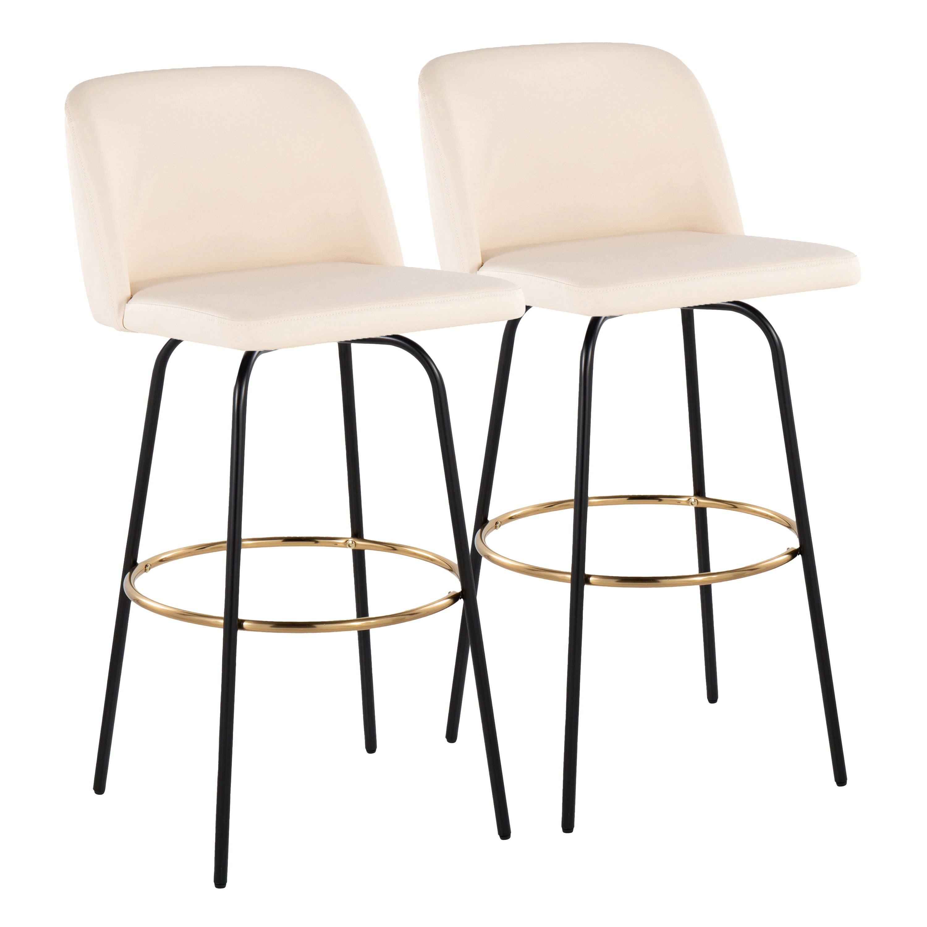 Toriano - Contemporary Fixed Height Barstool With Swivel With Round Footrest (Set of 2) - Cream / Black
