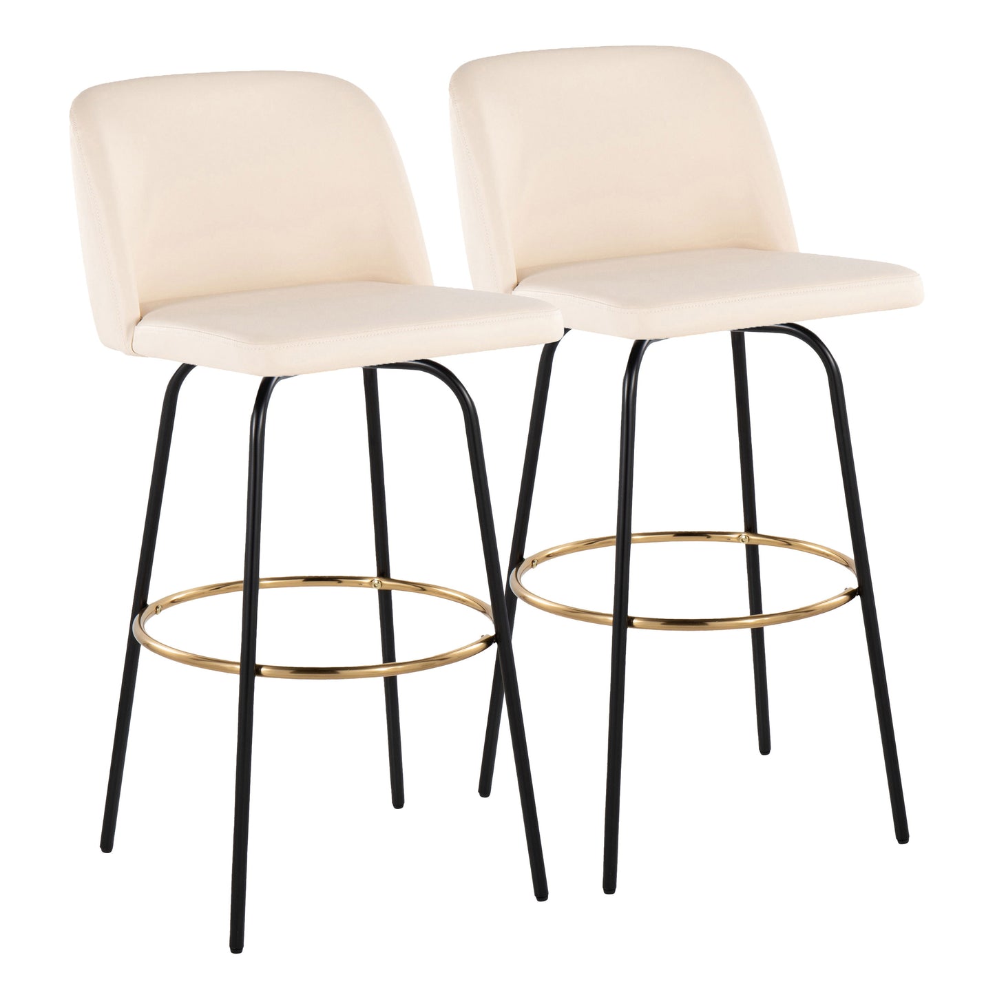 Toriano - Contemporary Fixed Height Barstool With Swivel With Round Footrest (Set of 2) - Cream / Black