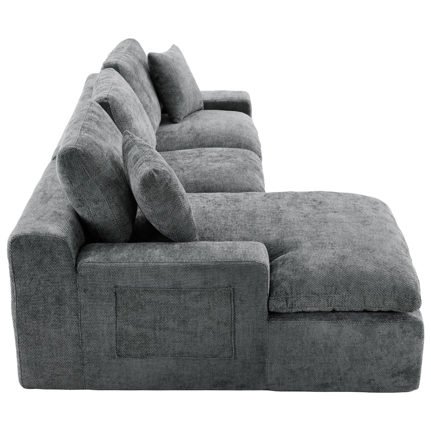 Cloud Sectional Sofa Upholstered Sofa Couch With Double-Layer Cushion And Side Pockets, Free Combined Sectional Sofa Full Compressed Sofa For Living Room - Gray