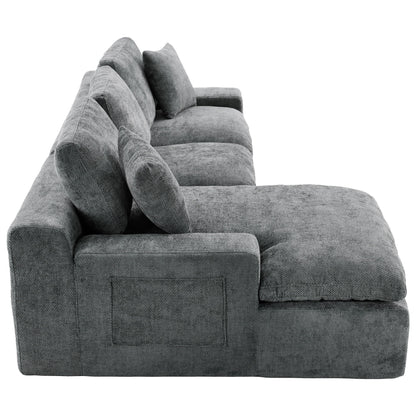 Cloud Sectional Sofa Upholstered Sofa Couch With Double-Layer Cushion And Side Pockets, Free Combined Sectional Sofa Full Compressed Sofa For Living Room - Gray
