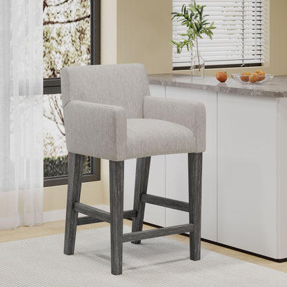 Charmed Upholstered Counter Stool With H Frame Base And Round Arms - Light Gray