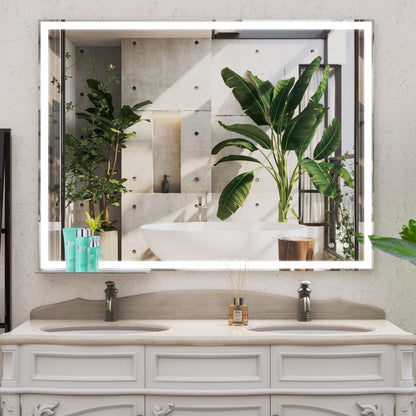LED Bathroom Vanity Mirror Wall Mounted, Adjustable White / Warm / Natural Lights Anti-Fog Touch Switch With Memory Modern Smart Large Bathroom Mirrors - Silver