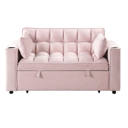 Multi Functional Sofa Bed With Cup Holder And USB Port For Living Room Or Apartments - Pink