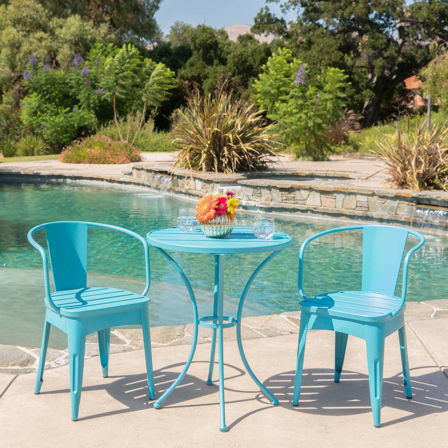 Yearn - 3 Piece Bistro Set With Table And 2 Chairs - Blue