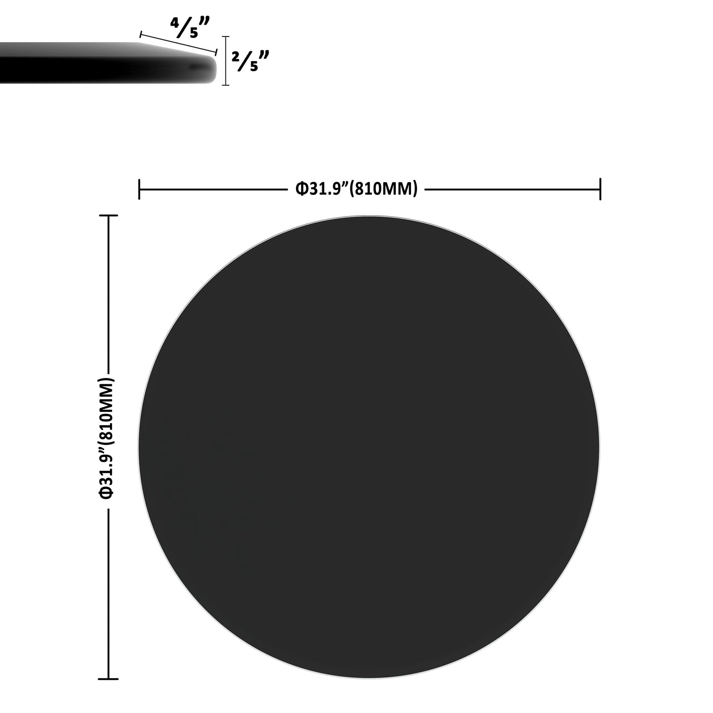 32" Round Tempered Glass Table Top Glass 2 / 5" Thick Beveled Polished Edge - Black