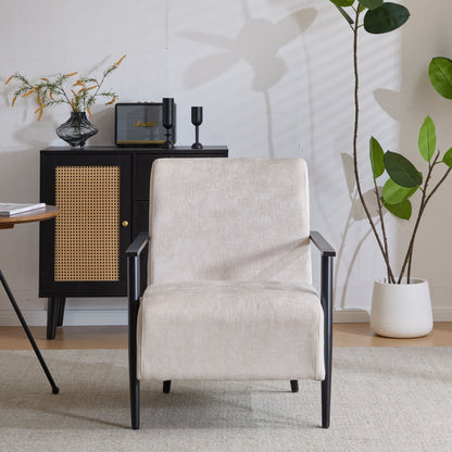 Modern Lounge Chair With Polyester Upholstery And Sturdy Metal Frame - Beige