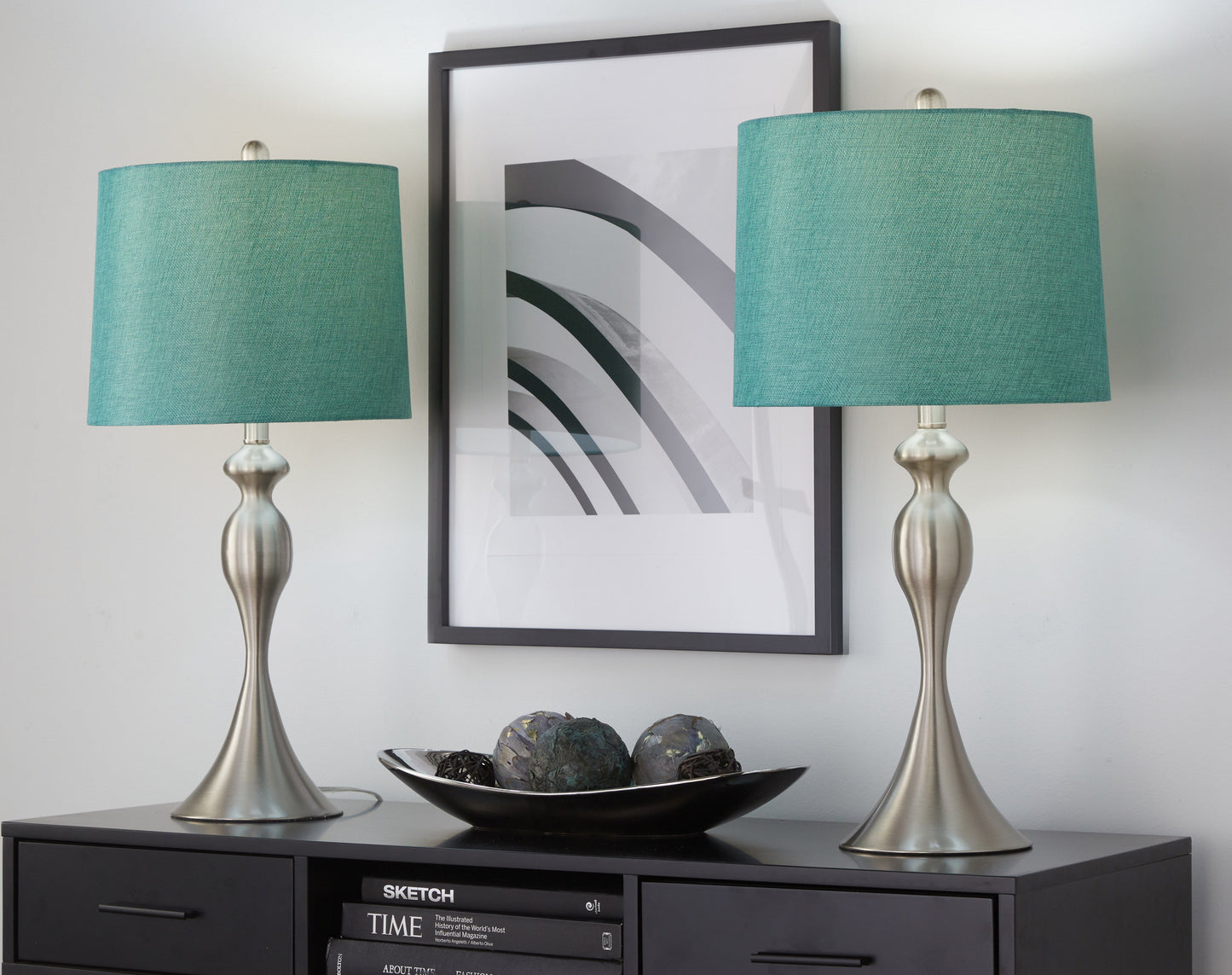 Ashland - Contemporary Table Lamp (Set of 2) - Nickel / Turquoise