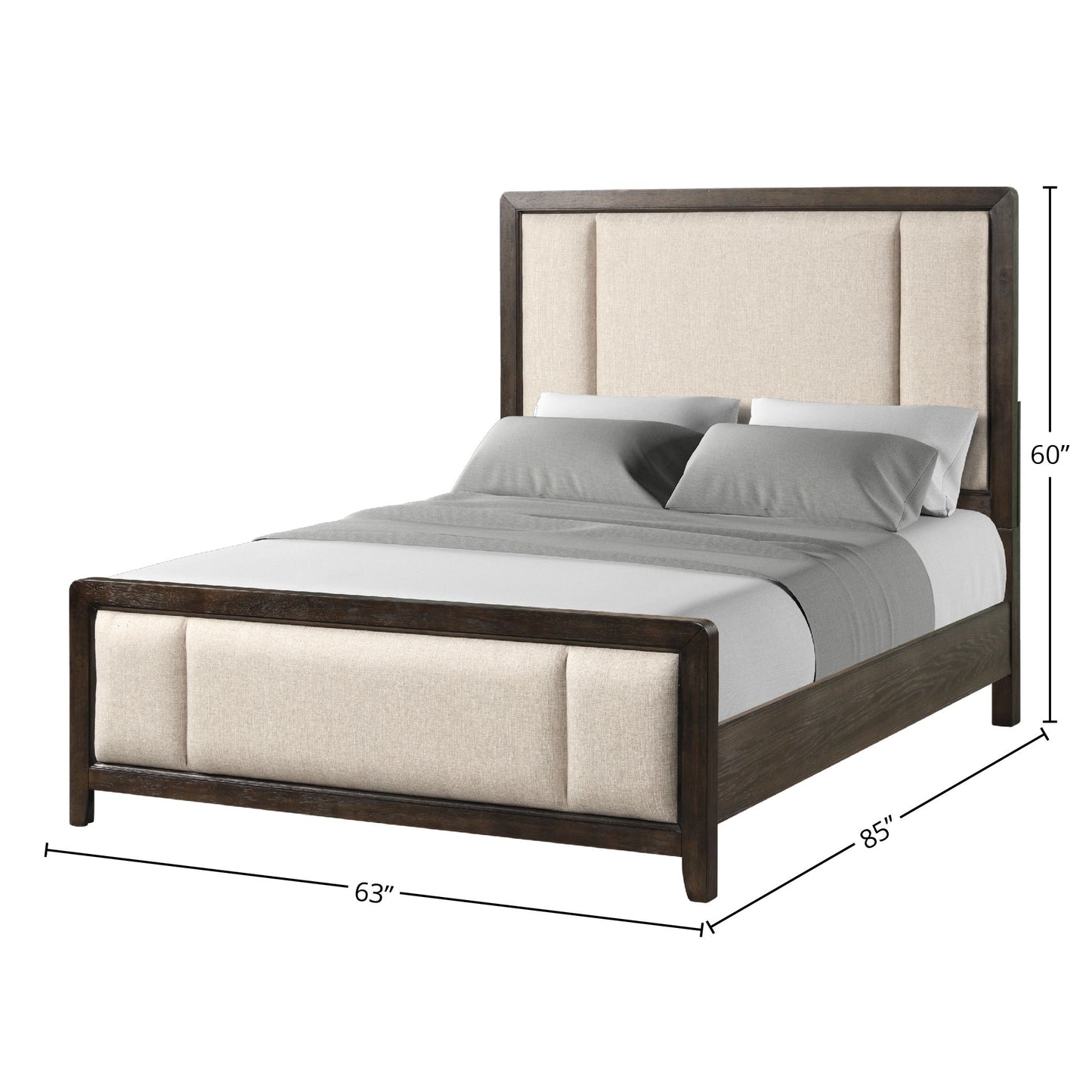 Queen Upholstered Headboard & Footboard With Traditional Styling - Beige