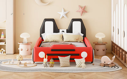 Twin Size Race Car Shaped, Platform Bed & Wheels - Red