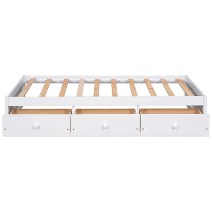 Twin Size Platform Storage Bed With 3 Drawers - White