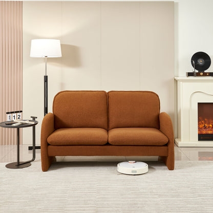 Loveseat Sofa Small Couch For Living Room, Sherpa Fabric Upholstered Loveseat Sofa Couch, Small Loveseat Sofa For Apartment, Bedroom - Orange